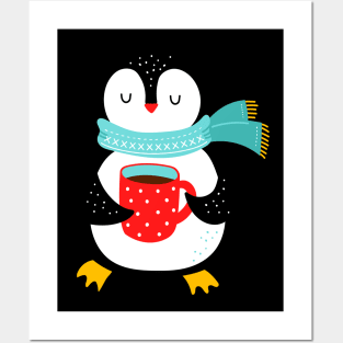 Penguin Cute And Cozy With Tea Christmas Winter Posters and Art